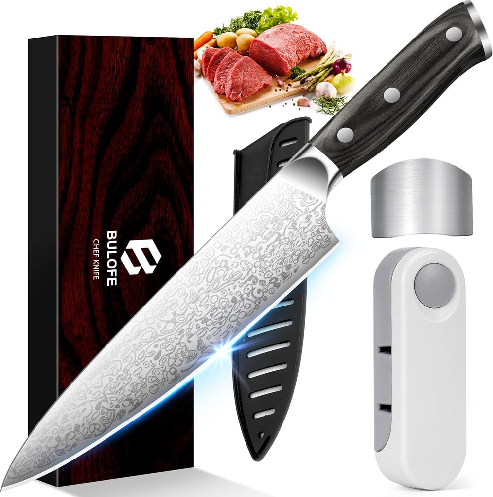 Cuchillo de chef de 8", con afilador y protector de dedos, Bulofe.