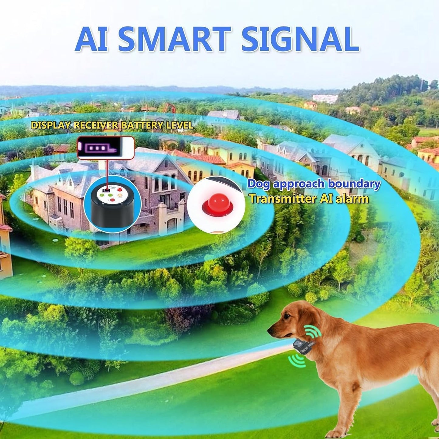 Cerca inalámbrica para perros, transmisor AI alarma inteligente.