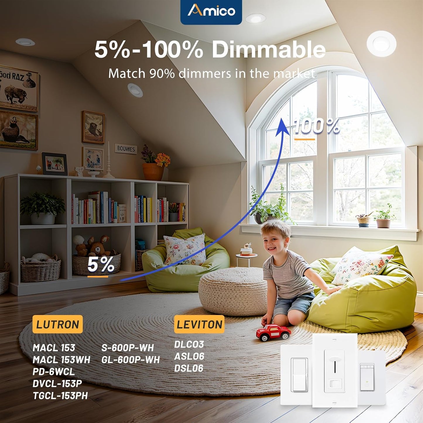 Luces 12 pza LED empotrables de techo con cardán 6 pulgadas, luces direccionales. Amico