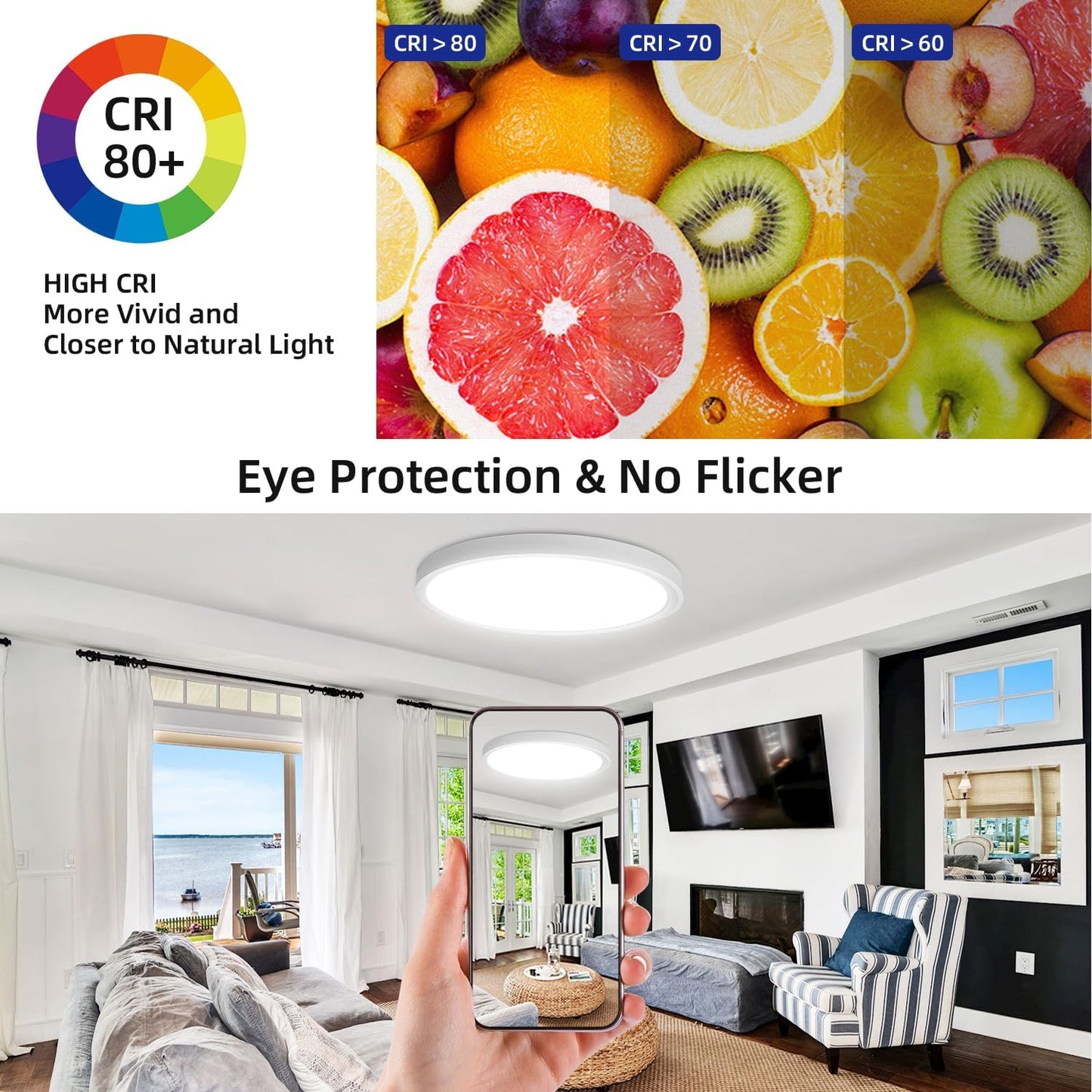 Paquete de 6 lámparas de techo LED, 12", redondas, blancas.