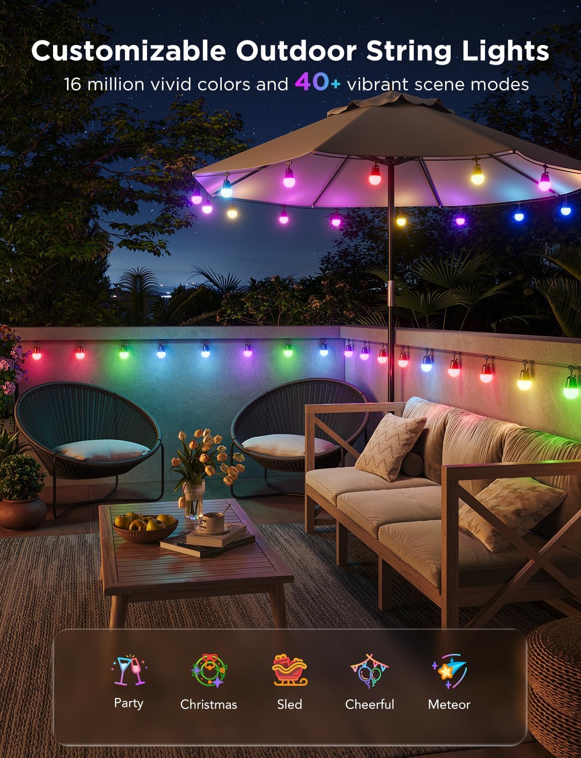 Govee, Tira de luces inteligentes para exteriores 2, 48FT, regulables.