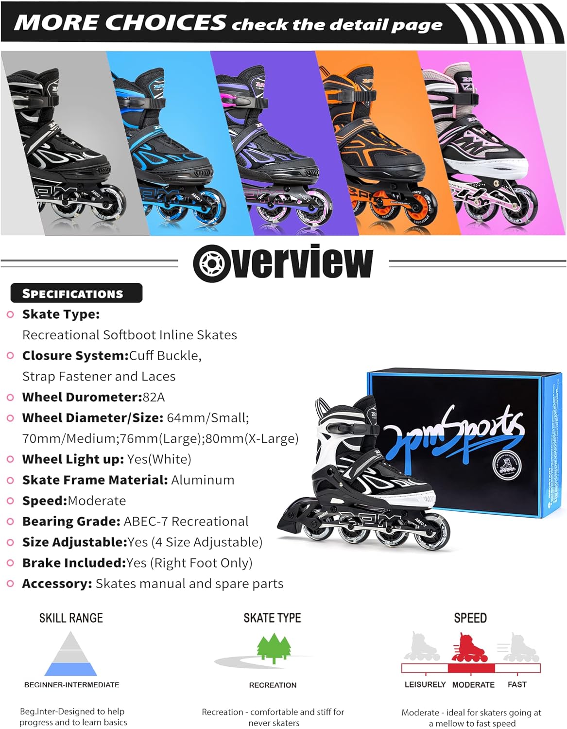 Patines en línea Intermitentes Ajustables, 2PM SPORTS Vinal