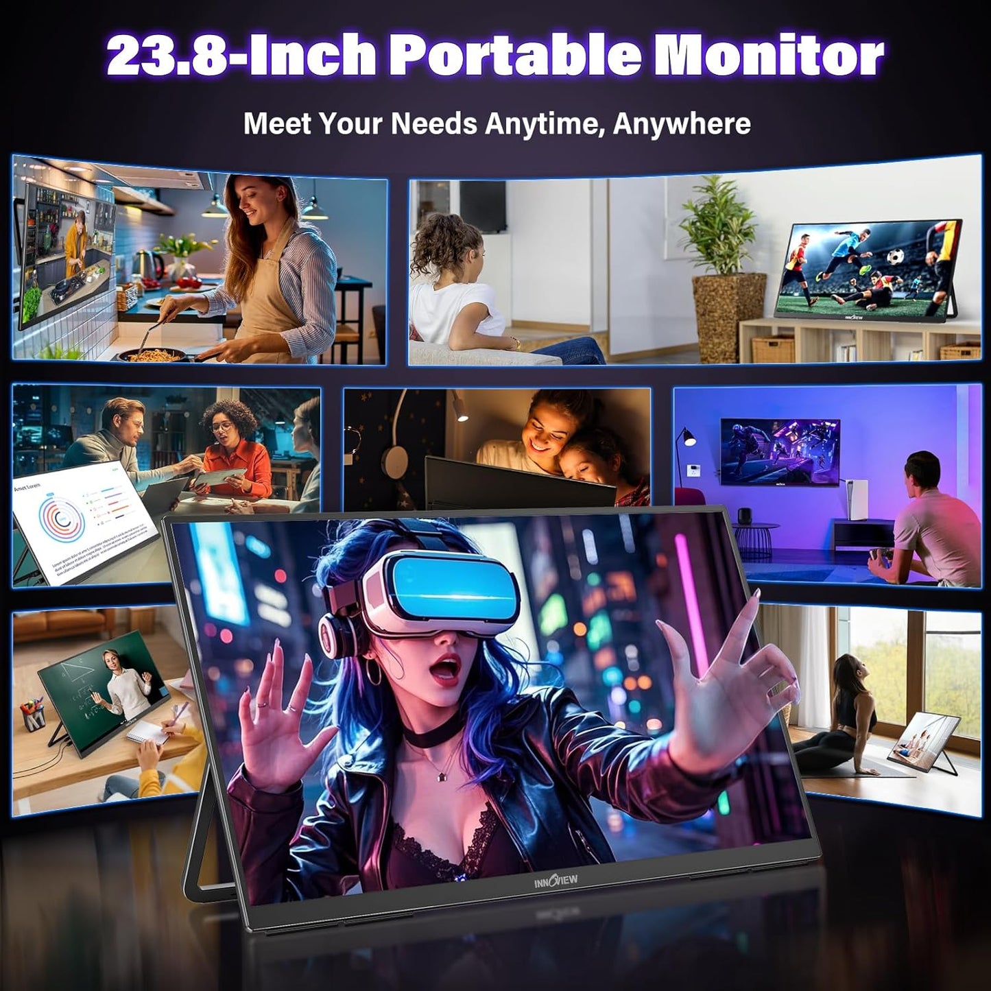 InnoView Monitor portátil de 23.8", de juegos, con soporte.