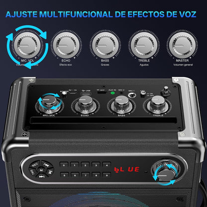 Bocina Karaoke JYX-S55 Bluetooth con 2 Micrófonos y Luces LED