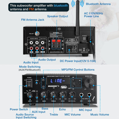 Receptor amplificador de audio estéreo KS-33BT