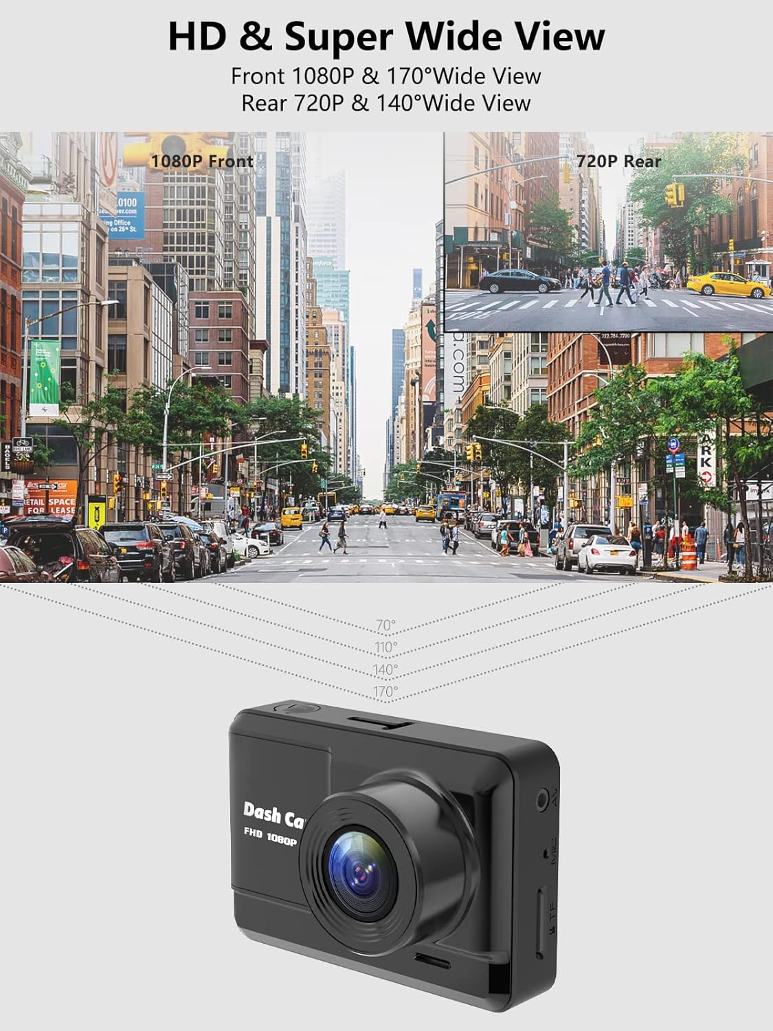 Dash Cam delantera y trasera, Full HD 1080P, con tarjeta SD.