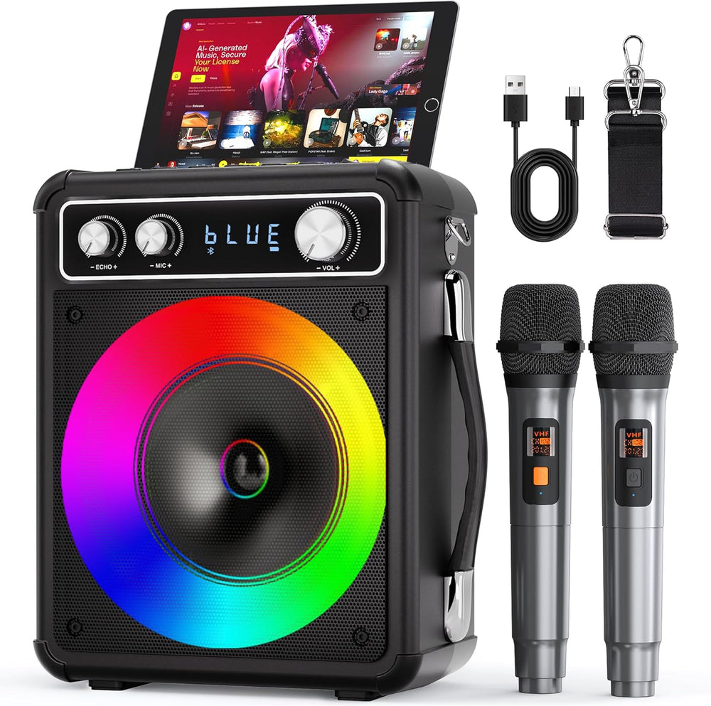 Máquina de karaoke, Vosoco T-03, con 2 micrófonos inalámbricos.