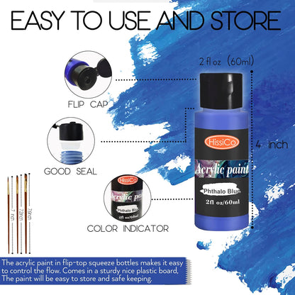 Set de pintura acrílica, 54 colores, 60 ml, con 12 pinceles, lienzo y madera.