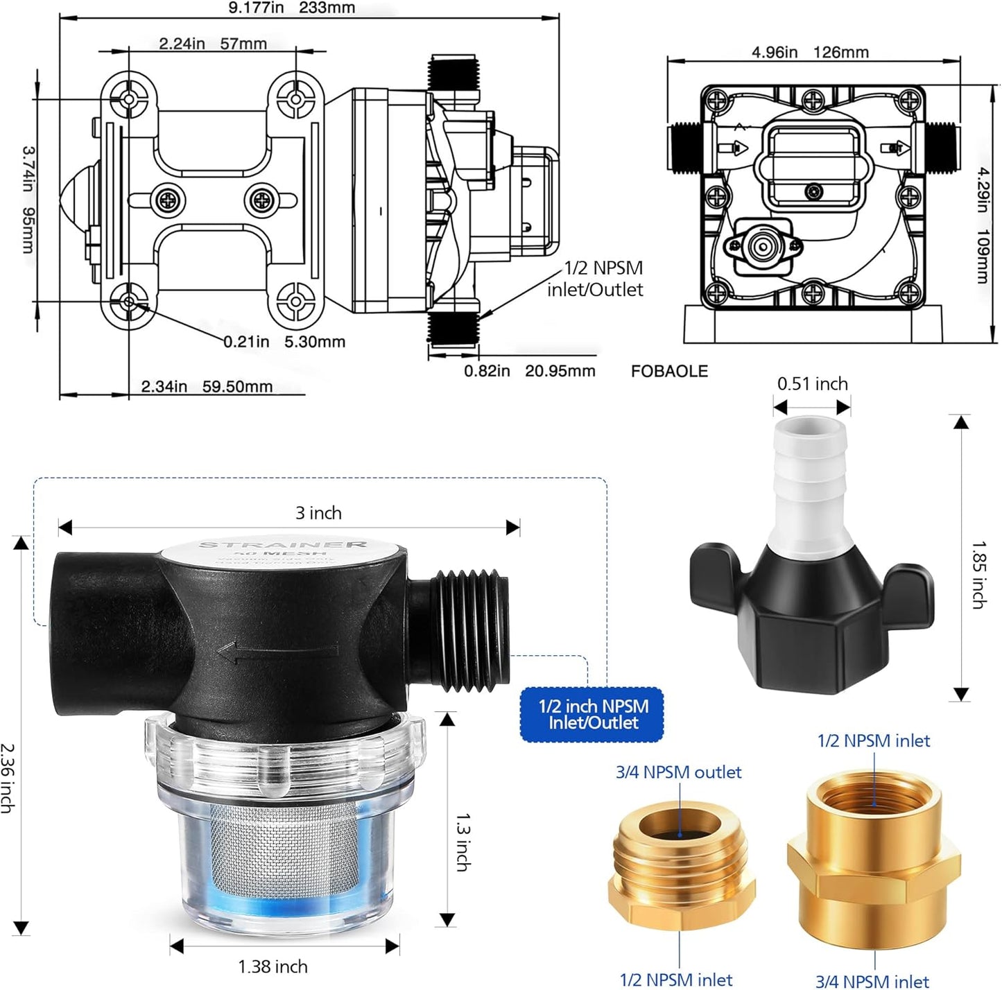 Bomba de presión de agua de 110 V, 5.5 GPM, 70 PSI, autocebante.