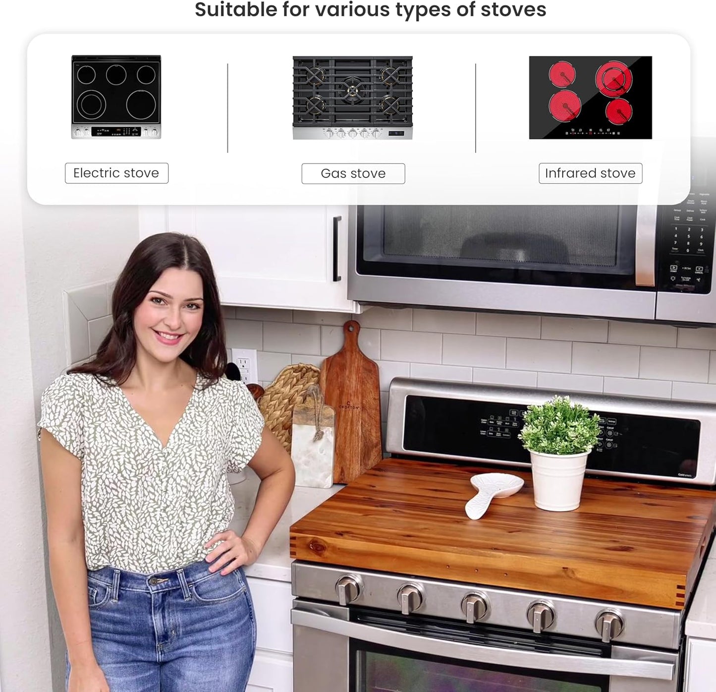 Cubierta de madera de acacia para estufa, 30*22*2.3 pulgadas