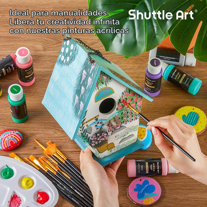 Juego de pintura acrílica Shuttle Art de 36 colores, 60 ml 12 pinceles
