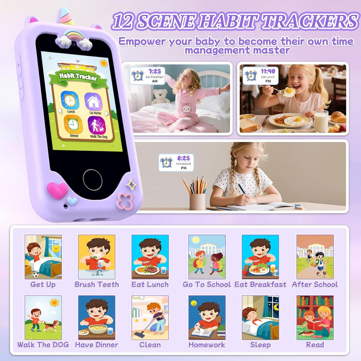 Teléfono infantil para niñas, de 3 a 8 años, táctil, cámara dual 8G.