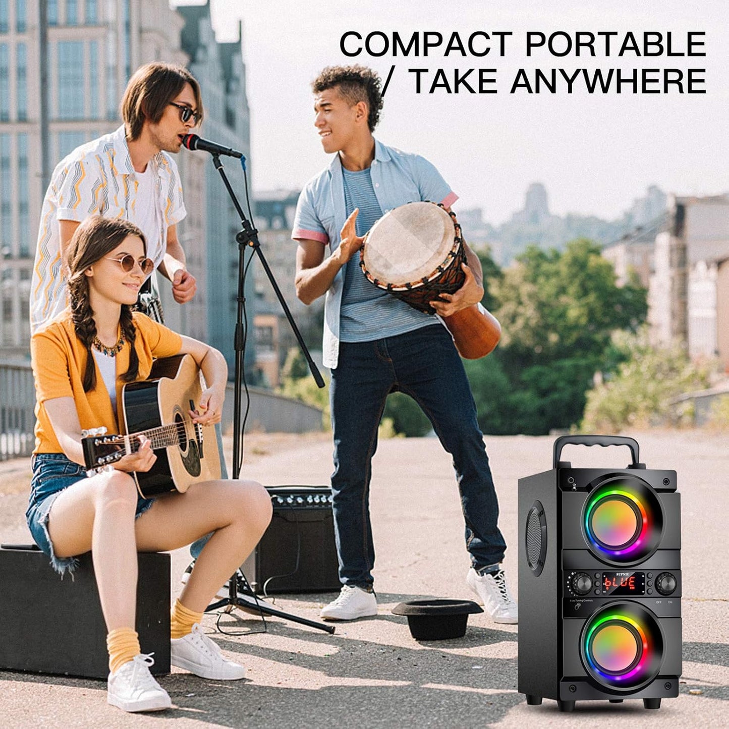 Altavoz Bluetooth portátil de 60 W (pico de 80 W) con doble subwoofer.