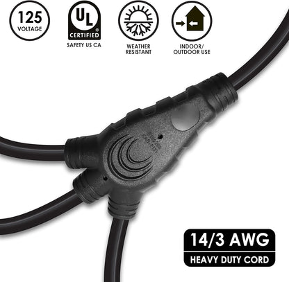 Cable de extensión de 3 direcciones 14/3 de 1 a 3 divisores de múltiples tomas.