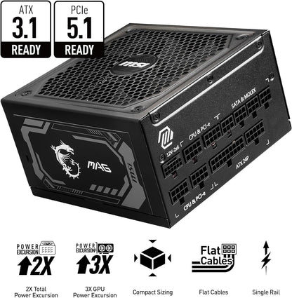 Fuente Poder MSI MAG A1000GL PCIE5 1000W 80 Plus Gold