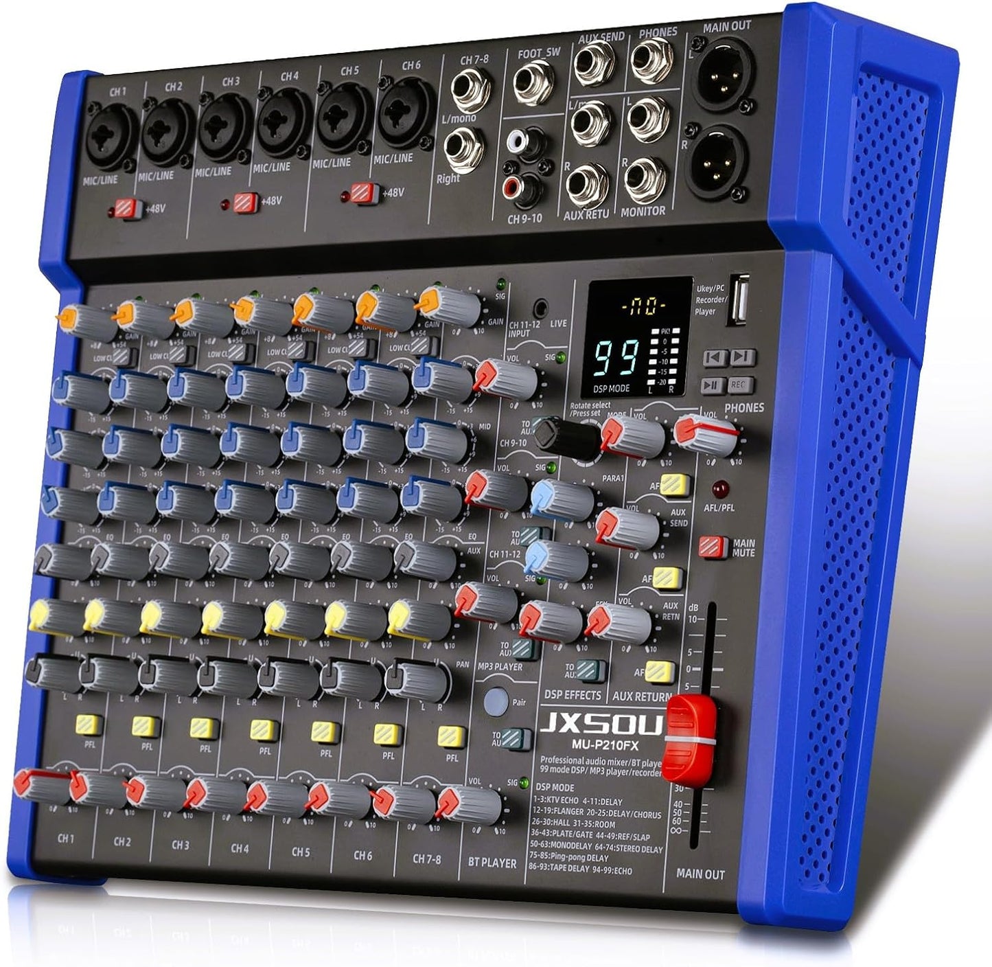 Mezclador de audio, mezclador de DJ de 12 canales JXSOU  MU-P210FX