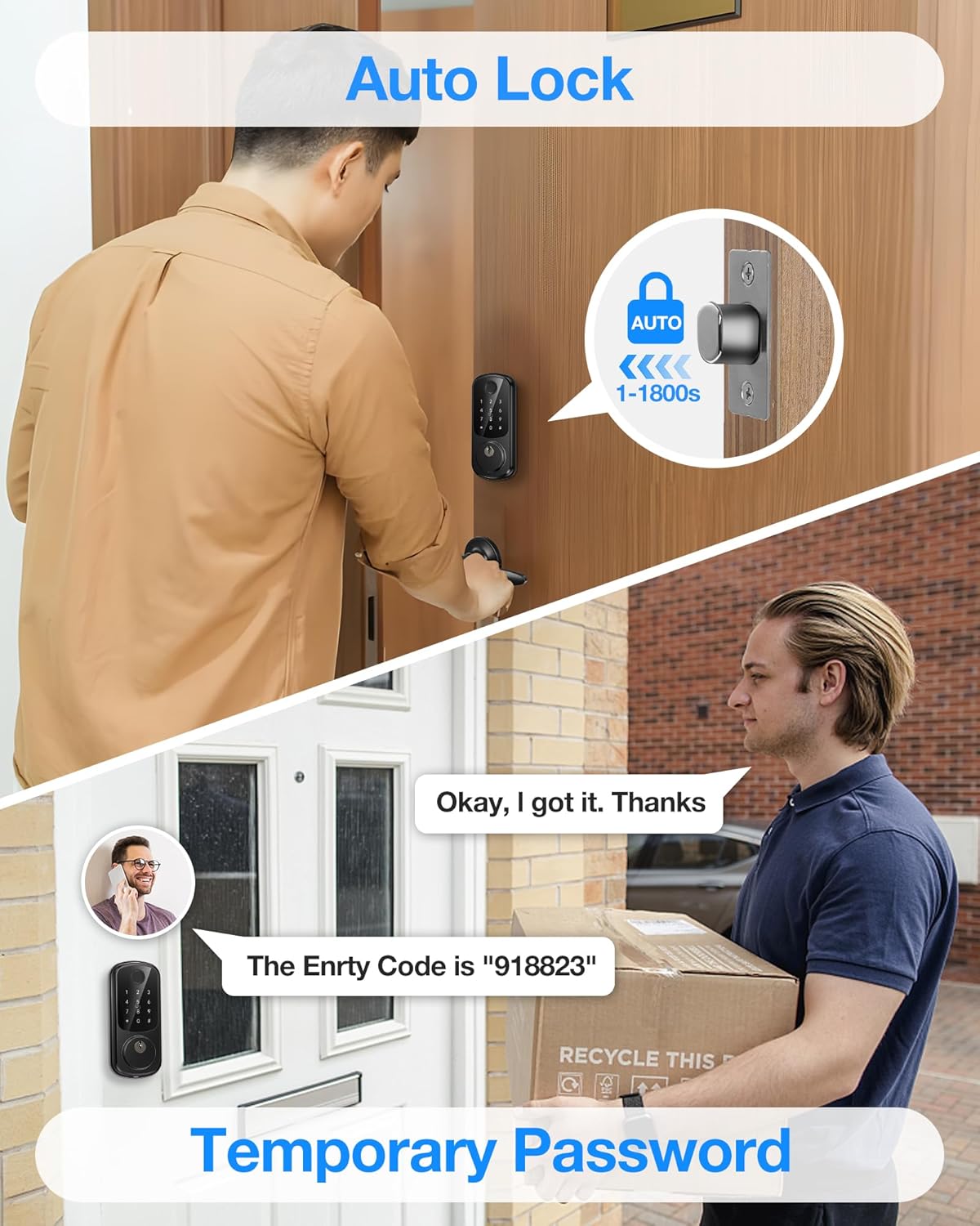 SohoTeco - Cerradura de puerta con huellas dactilares para frontal, color negro