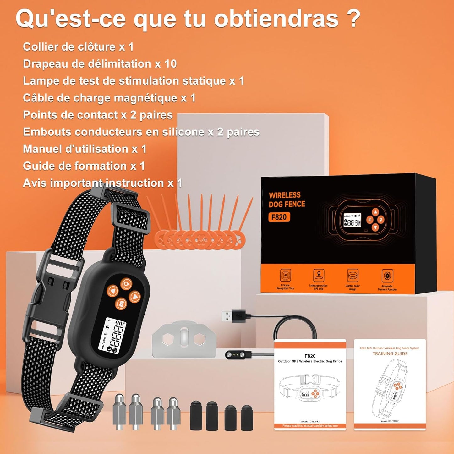 Collar inalámbrico con GPS para perros, valla antiescape con 3 modos.