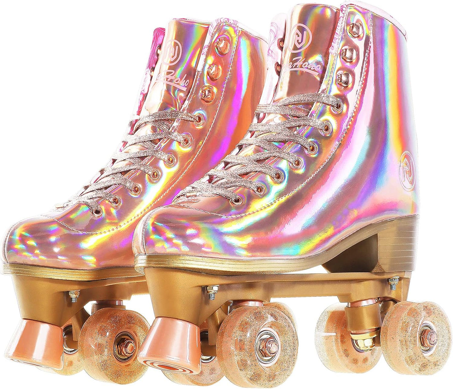 Patines de doble fila para adulto, rose gold holográficos, Talla 24.5.