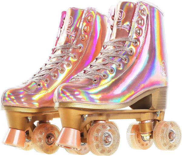 Patines de doble fila para adulto, rose gold holográficos, Talla 24.5.