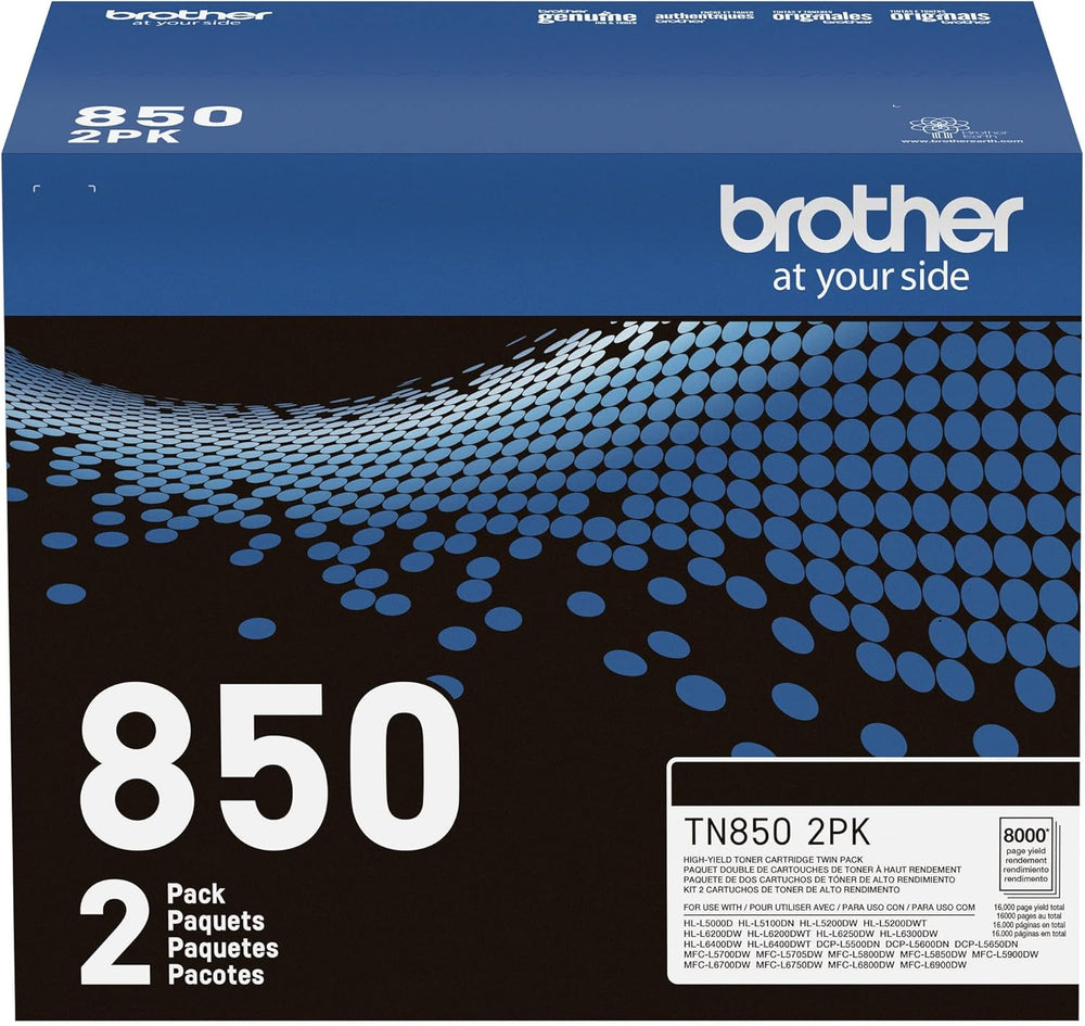 Cartuchos de tóner Brother TN850, Negro, Alto Rendimiento, 2 (1 ABIERTO)