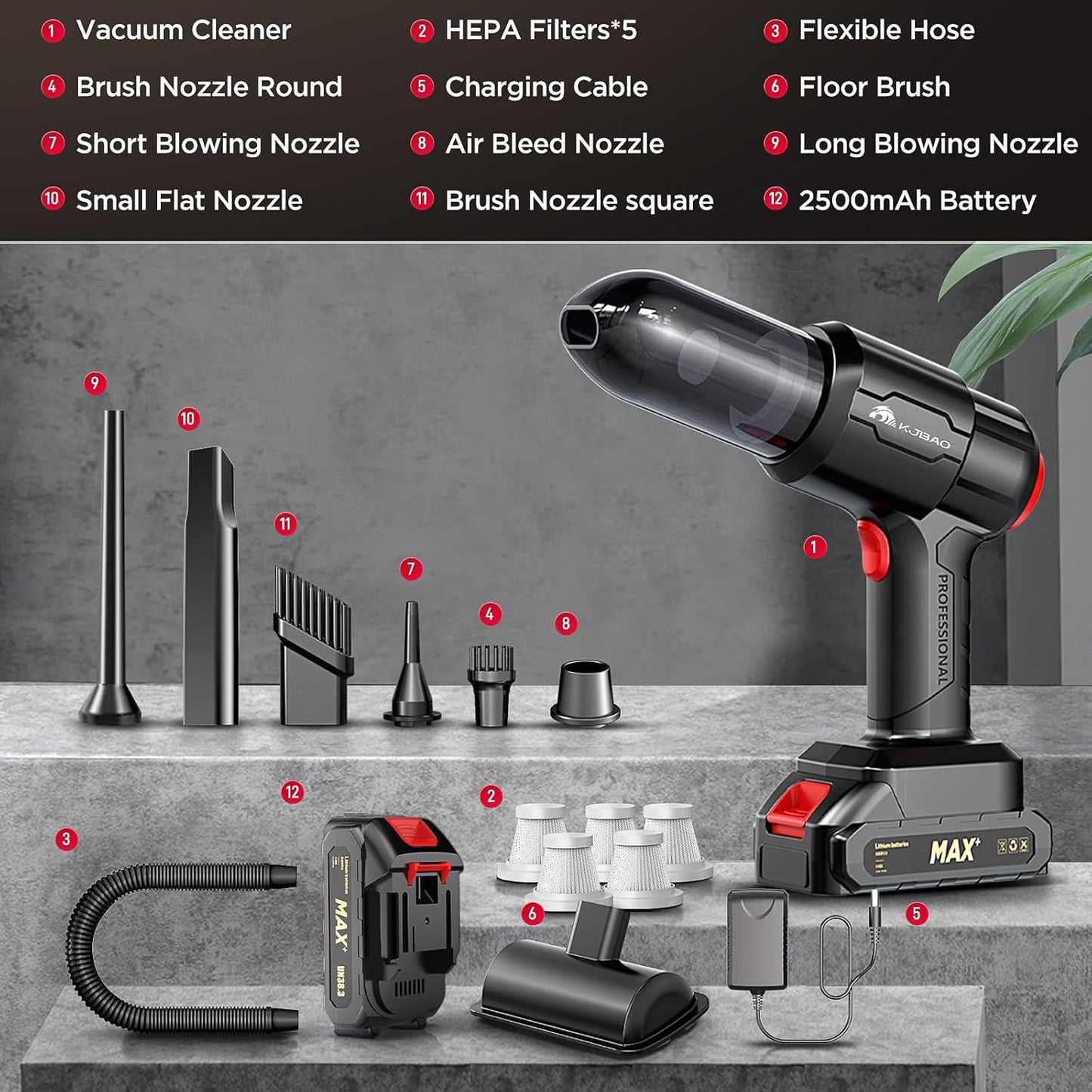 KJBAO - Aspiradora de mano inalámbrica 4 en 1