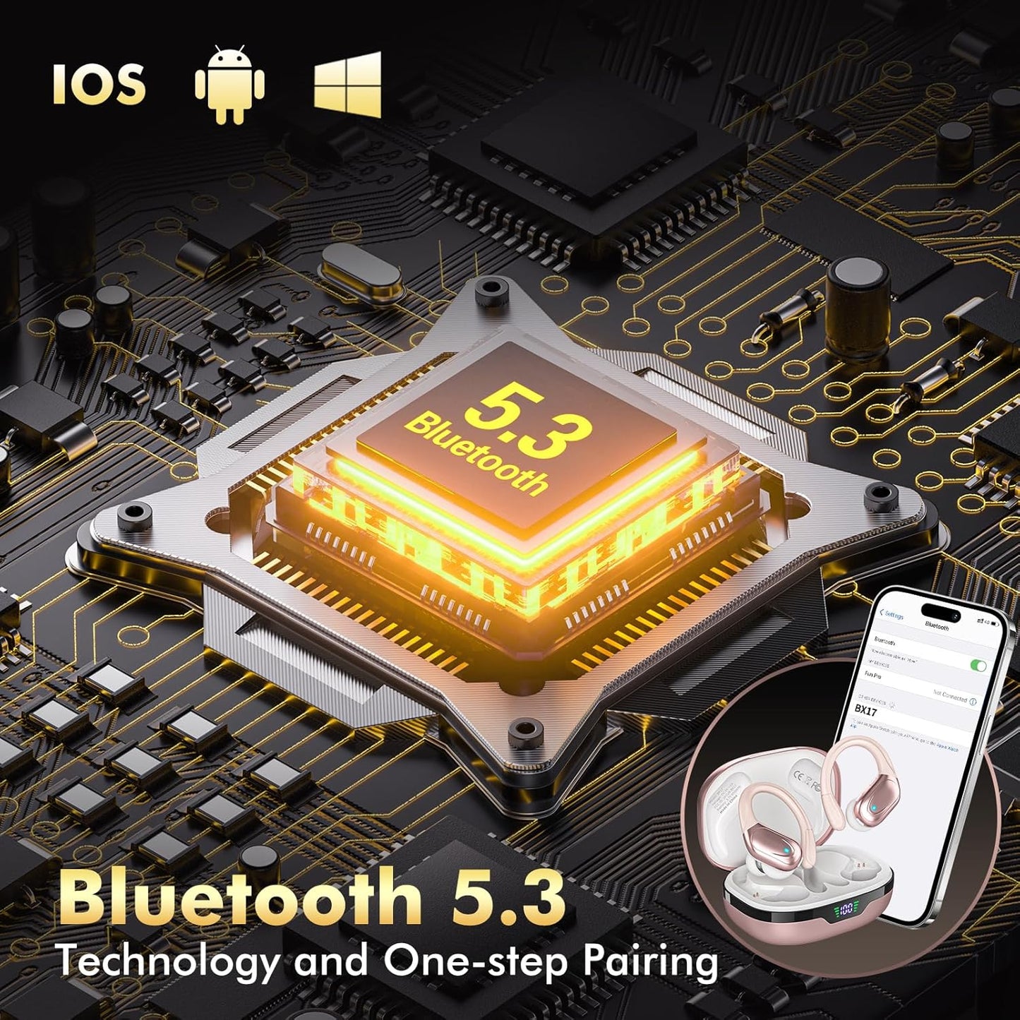 Auriculares inalámbricos Bcaikair BX17, Sports Bluetooth. (ROSA)