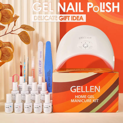 Kit Uñas Gel Gellen 10 Colores Lámpara UV LED