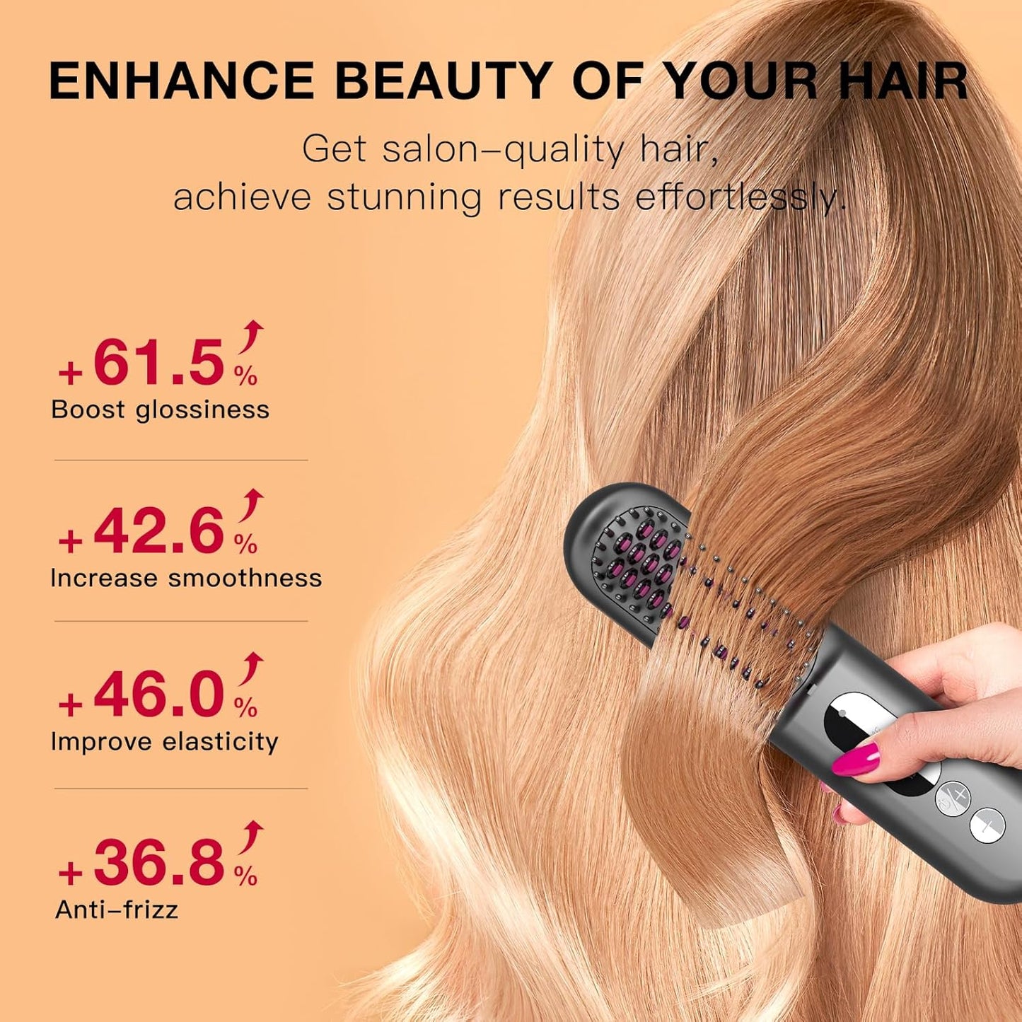 Cepillo alisador de cabello, 6 temperaturas, iones negativos.