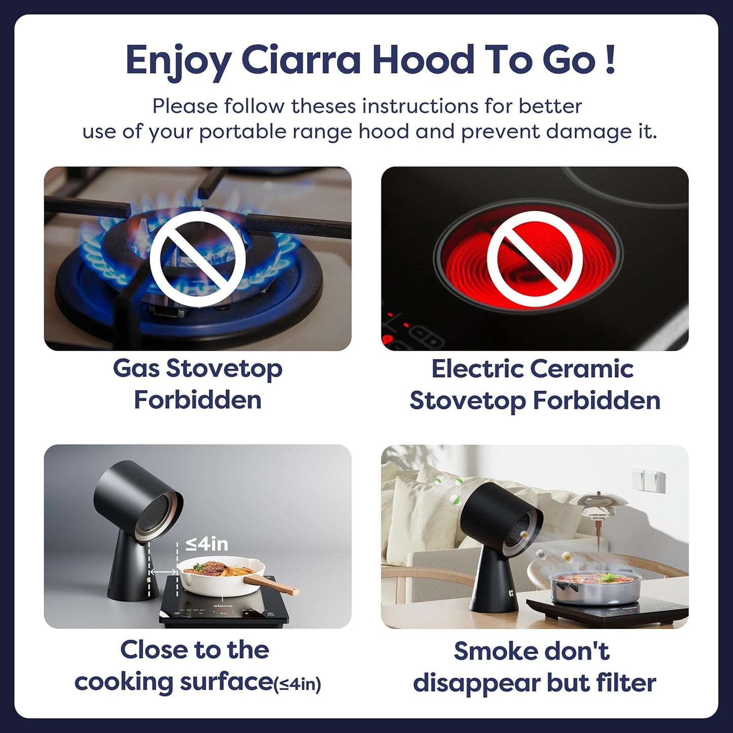 Campana mini de cocina extractora portátil.  2 vel. CIARRA