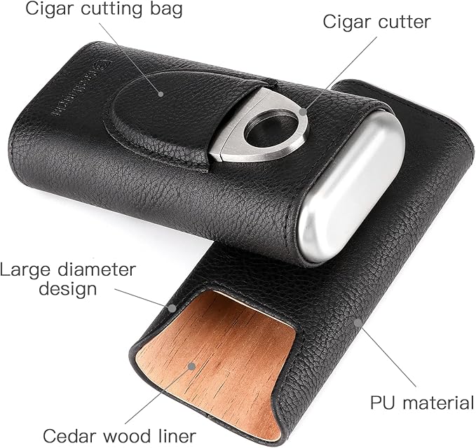 Cool Knight Estuche de Cuero para cigarros, Forro Madera de Cedro.