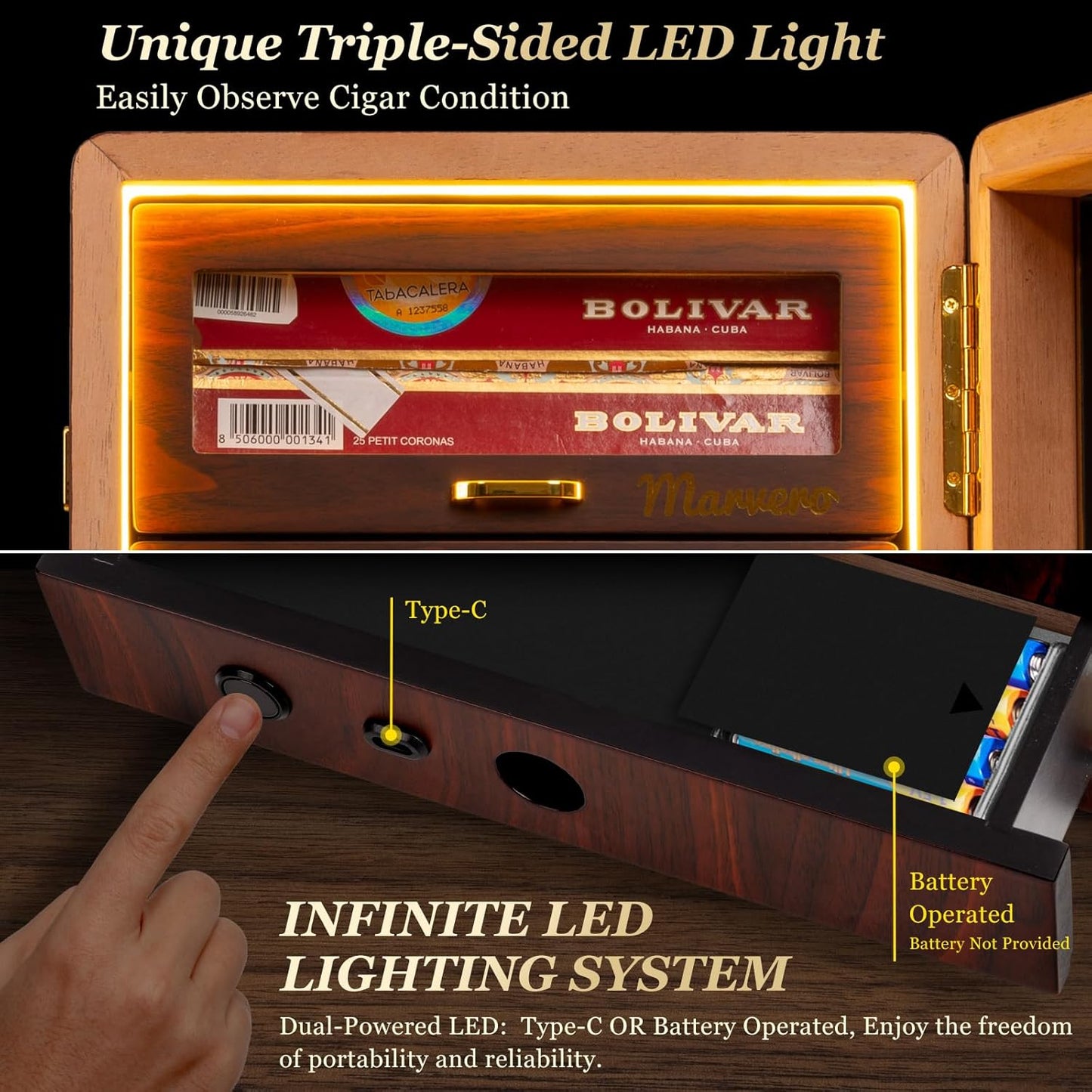 Gabinete humidor de puros, encimera, higrómetro digital, (USADO).