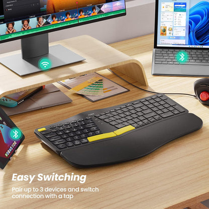 Nulea Teclado ergonómico inalámbrico, USB-C, retroiluminado.