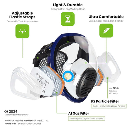 AirGearPro G-750 Respirador Máscara facial completa con filtros A1P2 anti-gas.
