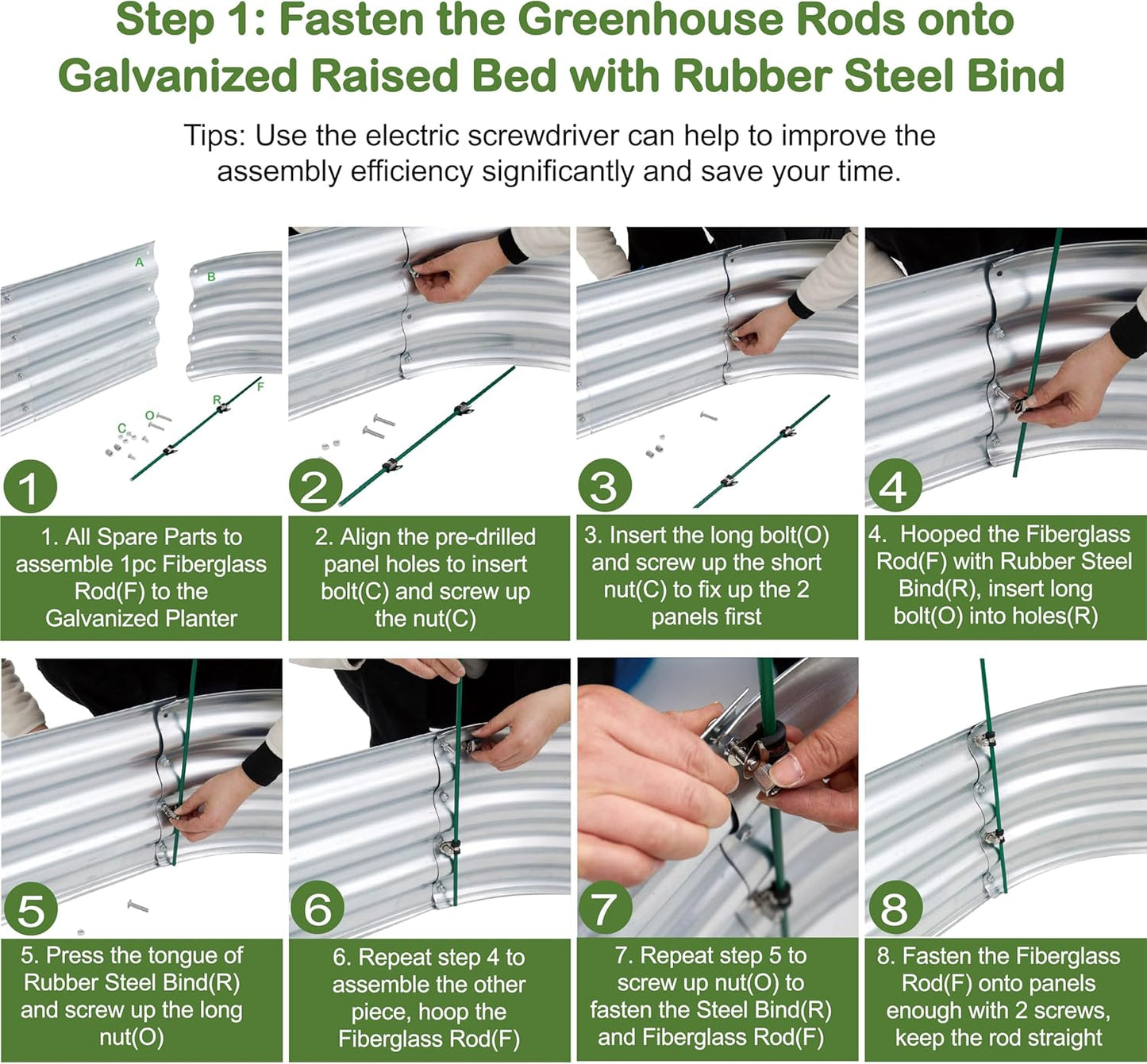 Cama elevada galvanizada de 4 x 2 x 1, para invernadero.