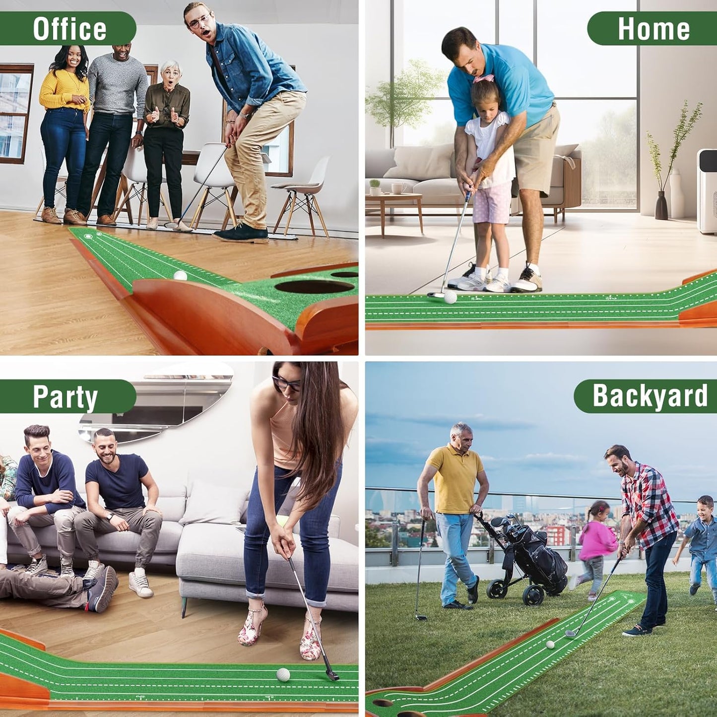 Tapete de entrenamiento de Golf con 2 agujeros, base de madera maciza,