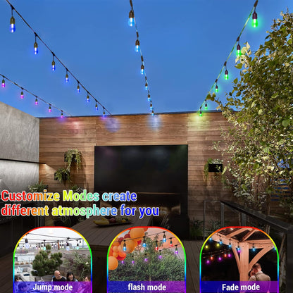 Cadena de luces solares RGB de 48FT, para exteriores, impermeable.