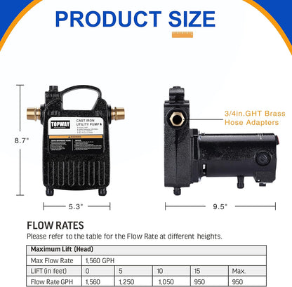 Bomba de agua portátil, de transferencia, hierro fundido, (USADA)