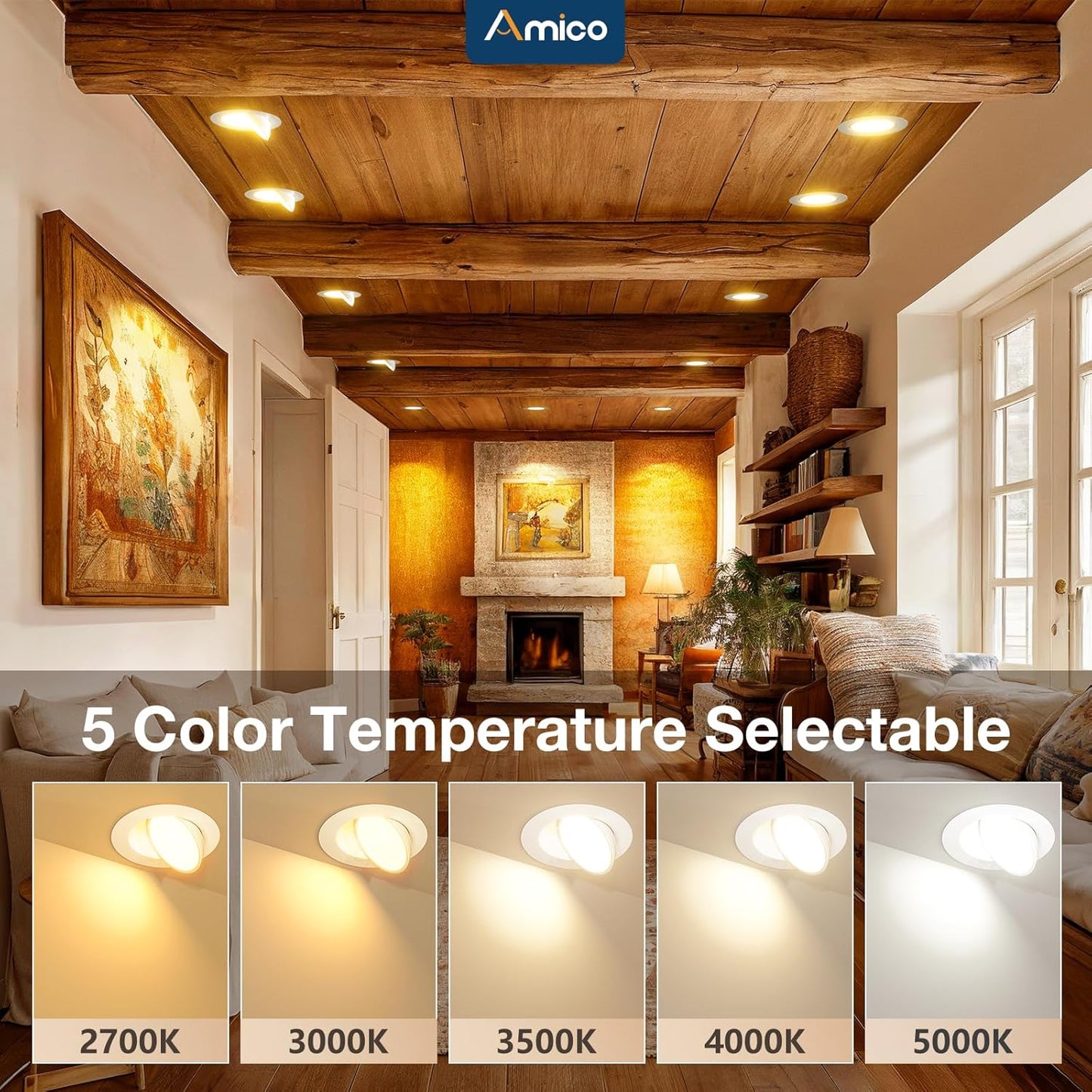 Luces 12 pza LED empotrables de techo con cardán 6 pulgadas, luces direccionales. Amico