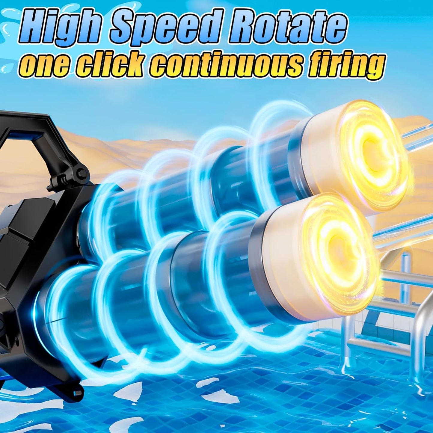 Pistola de agua eléctrica Gatling para adultos y niños, luz LED.