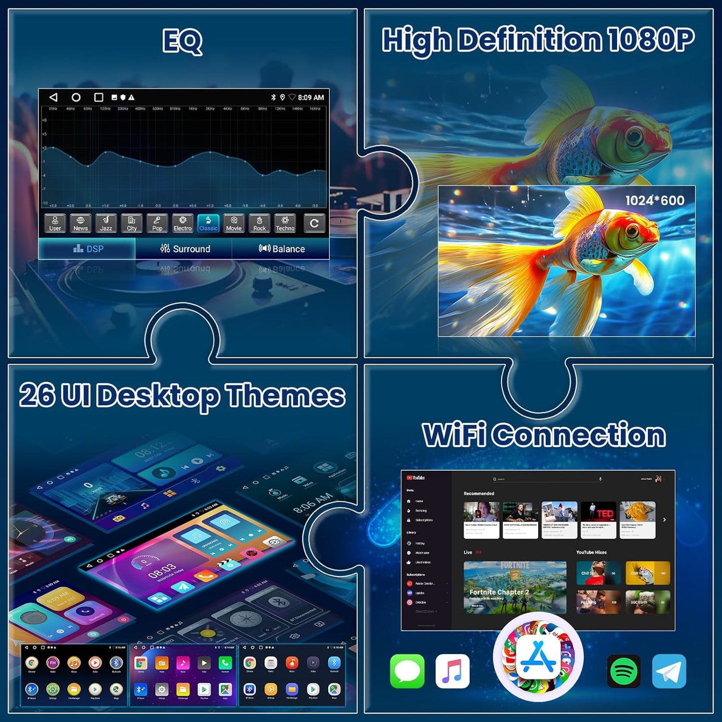 Estéreo de coche inalámbrico, Fuluku, 2+64GB, Android 13 doble DIN.