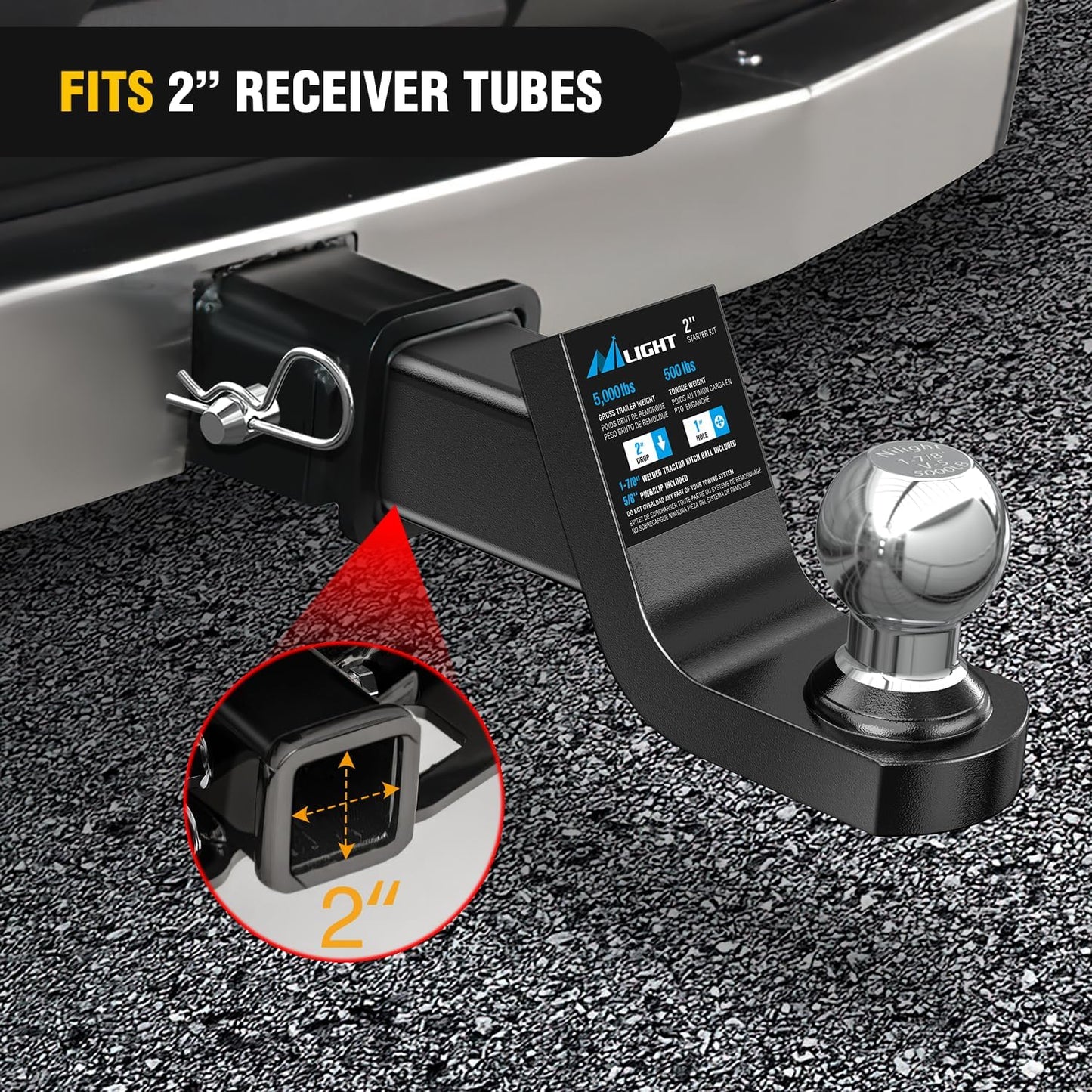 Bola de enganche para remolque, 2" fall, 500LB, 5/8", Nilight, (USADA).