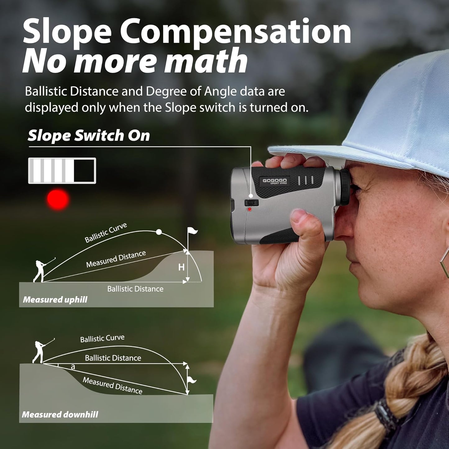 Telémetro de golf con interruptor, Gogogo, aumento 7X.