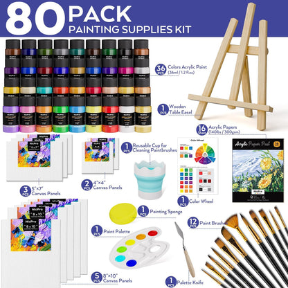 Kit de Pinturas Acrílicas en Lienzo, Nicpro de 80 pcs, 36ML.