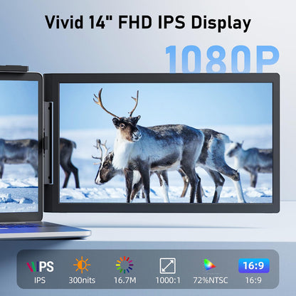 Monitor portátil extensor, 14" FHD 1080P, Plug and Play  (USADO)