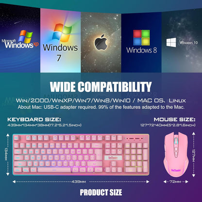 Combo de teclado, mouse inalámbricos p/juegos, Redthunder.