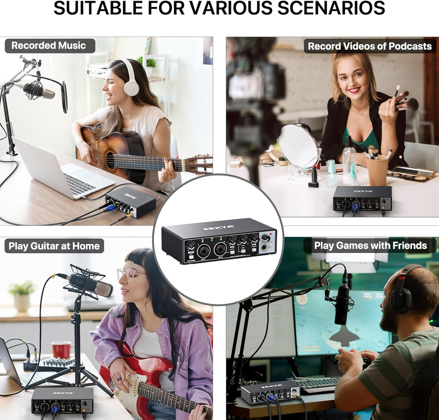 Interfaz de audio USB EBXYA 2x2 para grabación.
