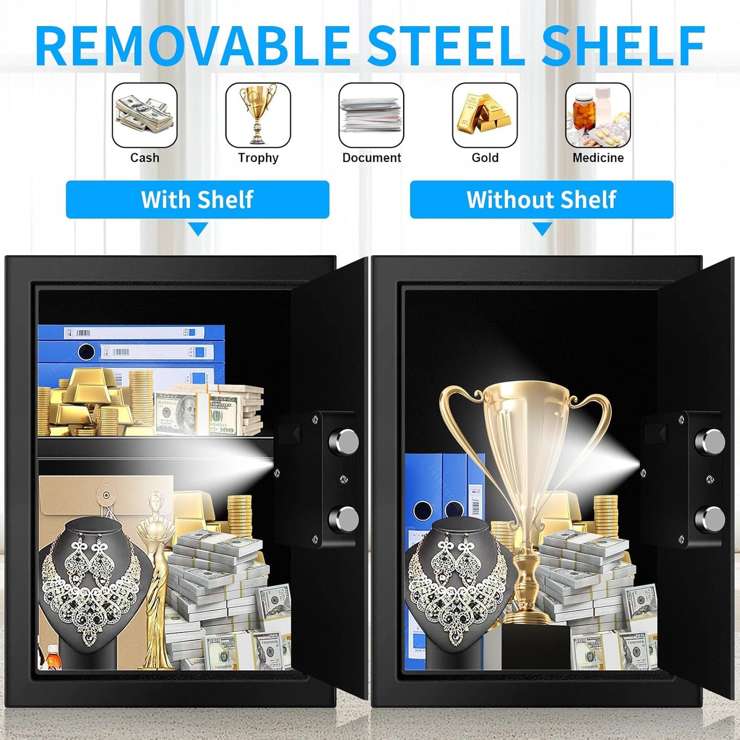 Caja de seguridad digital con teclado electrónico y llaves.