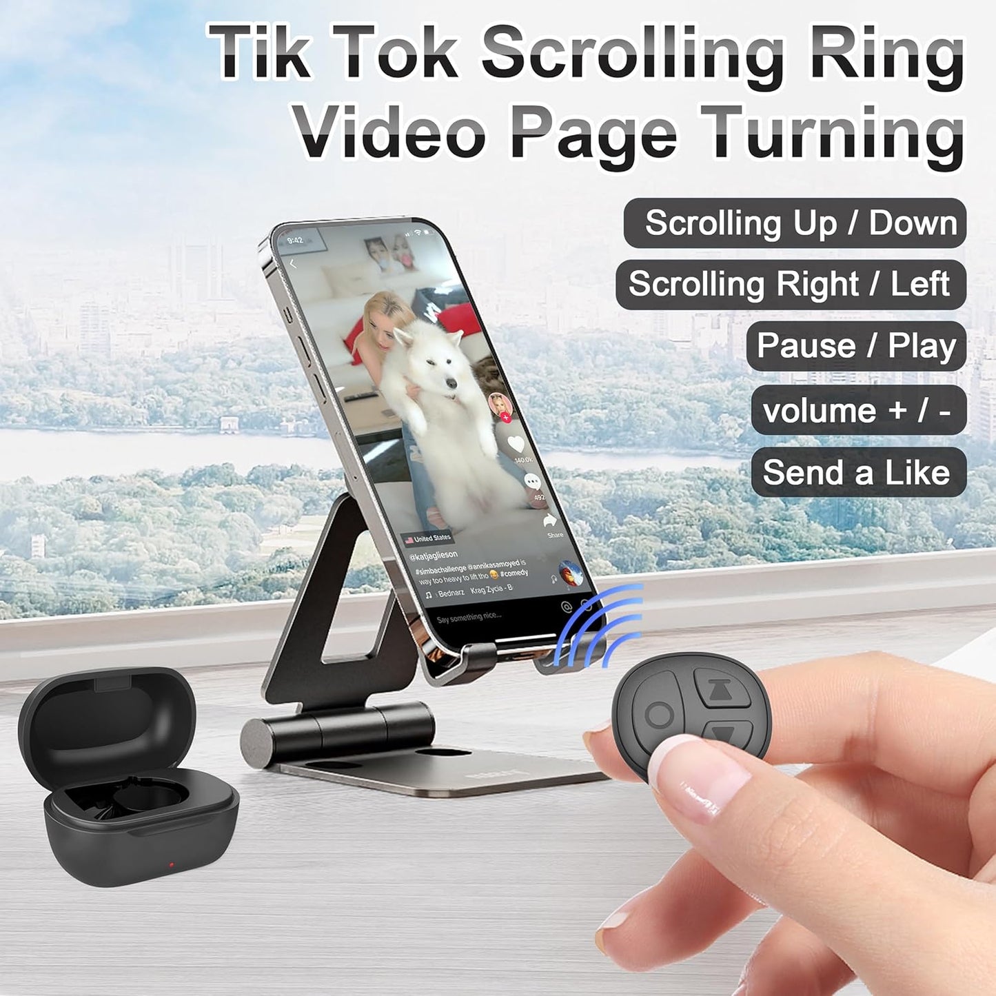 Anillo de desplazamiento para TikTok, control remoto de cámara Bluetooth.
