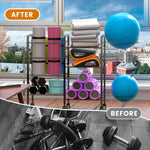 Rack Organizador para Tapetes de Yoga y Gimnasio con Soporte para Pelota